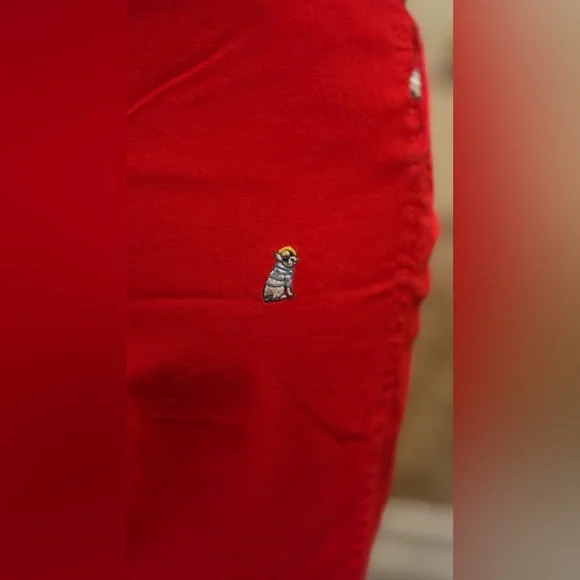 NEW $99 TALBOTS Relaxed Chinos Red Twill - Frenchie Dog,Critter Emb Pants Sz 8 - Picture 5 of 11